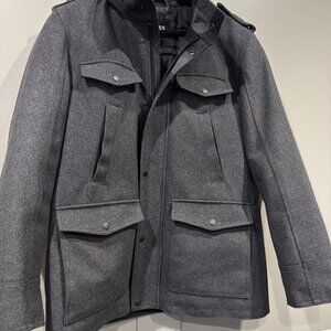 $295 Guess Men's Gray Wool-Blend Insulated Military Quilted Coat Jacket Size L